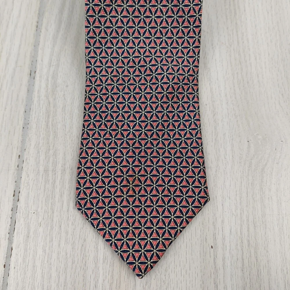 Brooks Brothers Makers Tie Mens OS Navy Pink Silk Geometric Flower Made in‎ USA